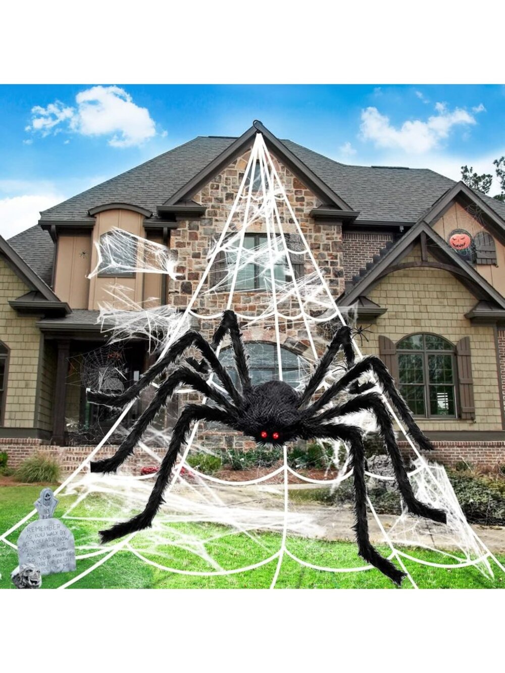 Halloween Decorations Spider Web Outdoor 1Pcs 50'' Giant Spider + 200'' Spider